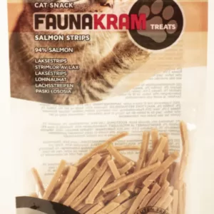 Køb Faunakram Kattegodbidder Lakse Strimler - 50g - Kornfrie - 94% Laks online billigt tilbud rabat legetøj