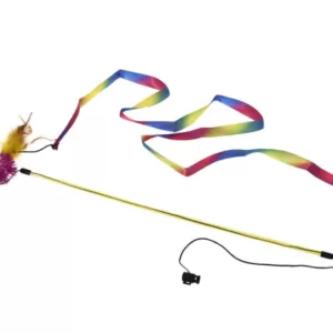 Køb Kattelegetøjs Drillepind - Med Regnbuevimpel - 137cm - Gul online billigt tilbud rabat legetøj